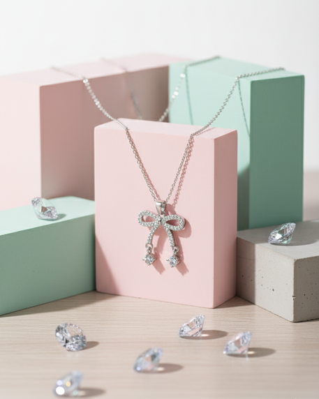 COLLIER NŒUD AVEC PIERRES PENDANTES