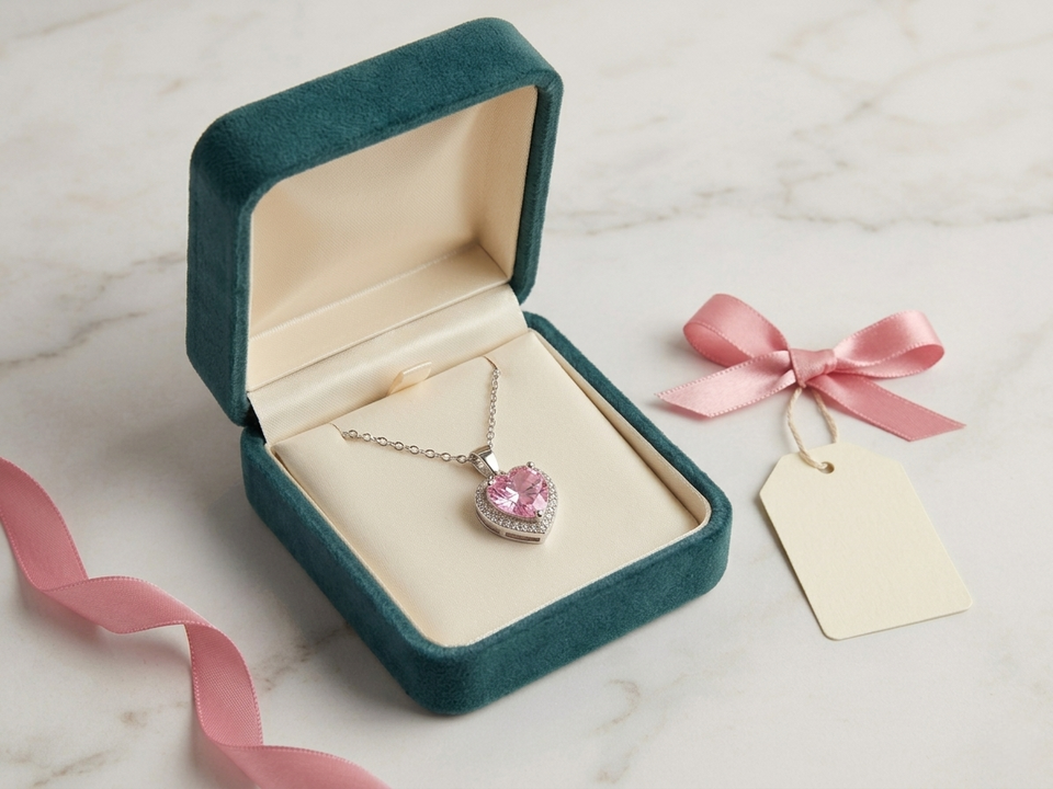 COLLIER COEUR SURELEVE ROSE